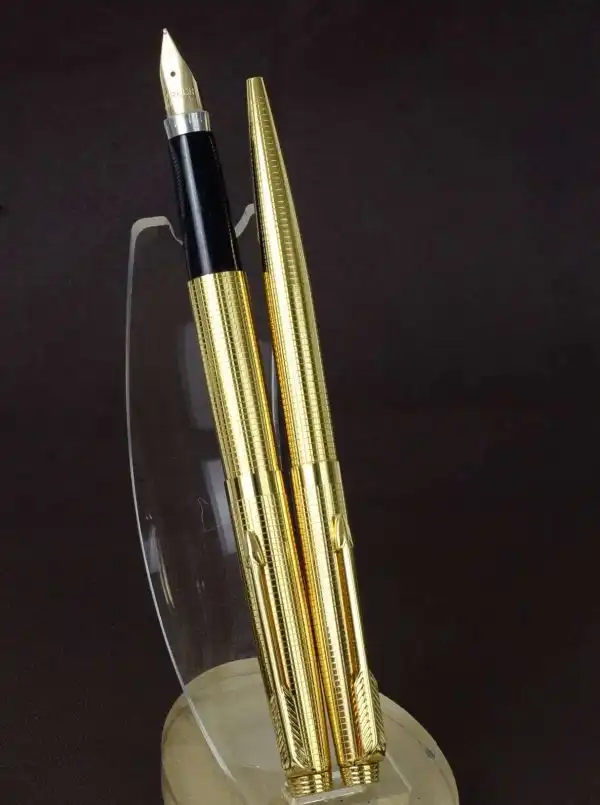 Vintage parker 75 Insignia 14K gold filled fountain pen and ballpoint set with 14K M nib - NOS unused - Image 2