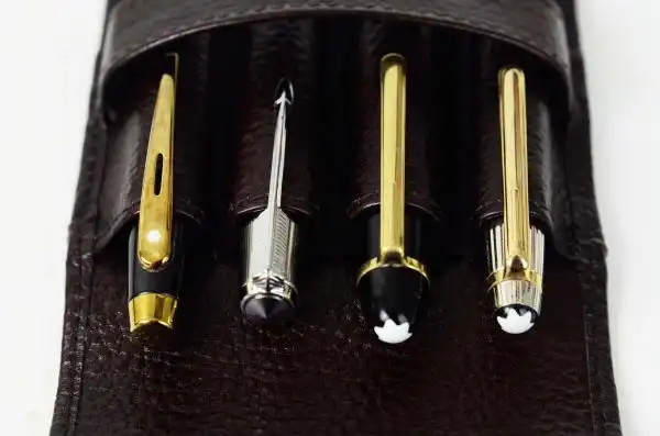 genuine leather pen pouch  for 4 jumbo pens  - With individual pockets - Image 3