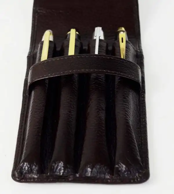 genuine leather pen pouch  for 4 jumbo pens  - With individual pockets - Image 2