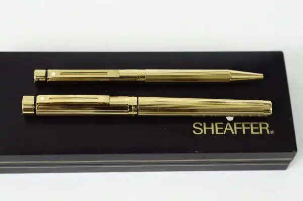 Vintage sheaffer targa 1005 fountain pen ballpoint pen set  gold rolled body 14K gold B nib - Unused - Image 8