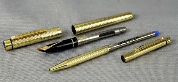 Vintage sheaffer targa 1005 fountain pen ballpoint pen set  gold rolled body 14K gold B nib - Unused - Image 13