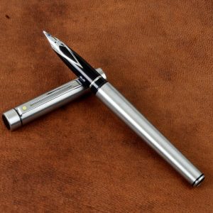 Vintage-sheaffer-targa-fountain-pen-steel-barrel-steel-B-nib-original-working-Australia