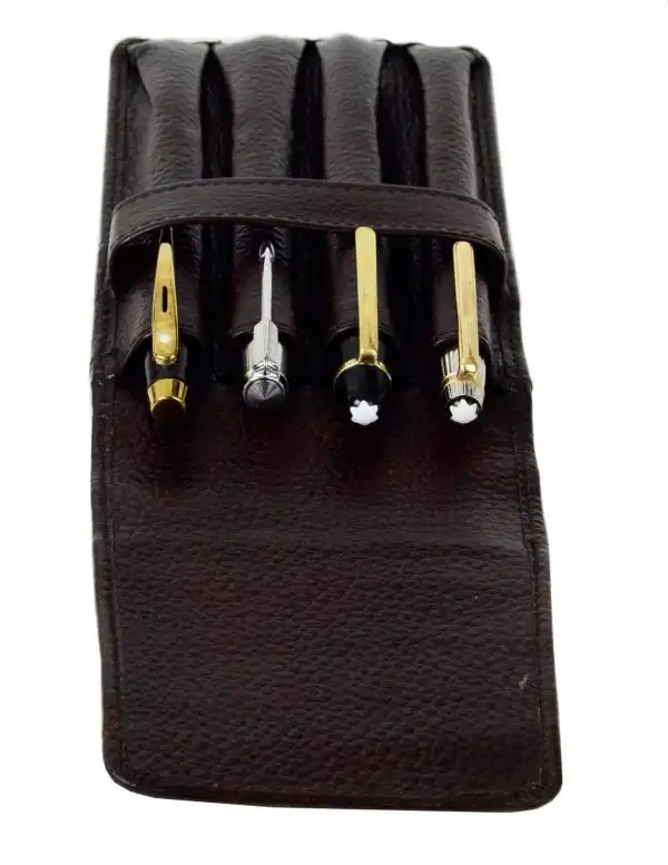 genuine leather pen pouch  for 4 jumbo pens  - With individual pockets - Image 10