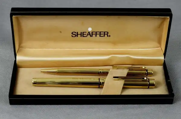 Vintage sheaffer targa 1005 fountain pen ballpoint pen set  gold rolled body 14K gold B nib - Unused - Image 16