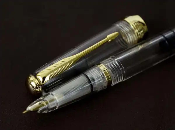 wing sung demonstrator piston filler  fountain pen with Golden F nib and Gold Trim - Image 4