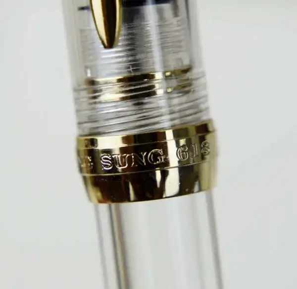 wing sung demonstrator piston filler  fountain pen with Golden F nib and Gold Trim - Image 11