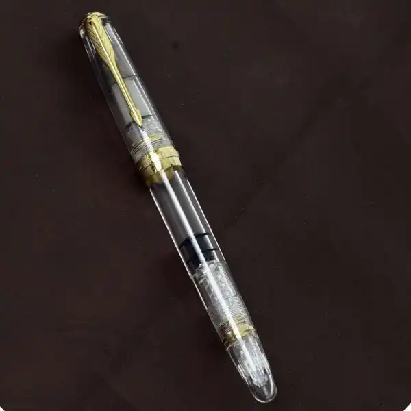 wing sung demonstrator piston filler  fountain pen with Golden F nib and Gold Trim - Image 3