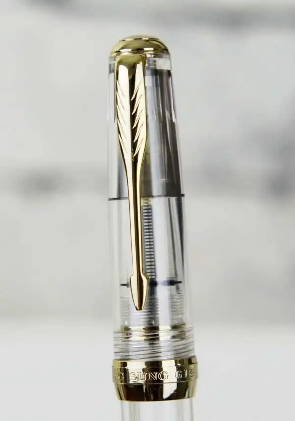 wing sung demonstrator piston filler  fountain pen with Golden F nib and Gold Trim - Image 7