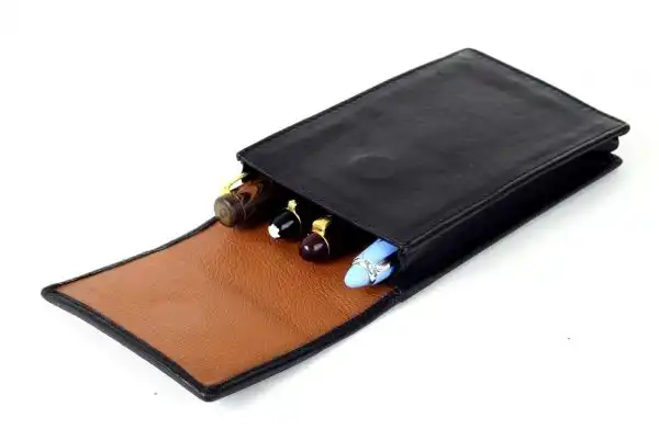 genuine leather pen pouch  for 4 super jumbo pens  - Jet Black - Image 2