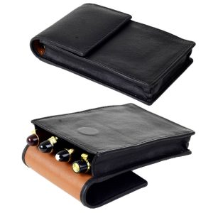 genuine leather pen pouch  for 4 super jumbo pens  – Jet Black