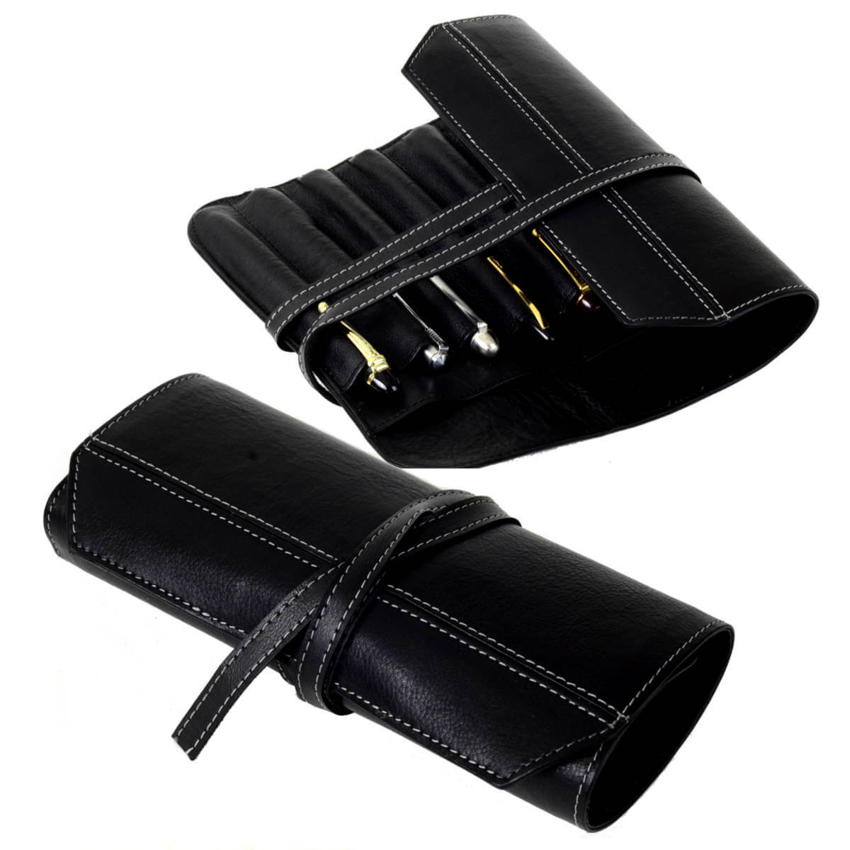 Leather Pen & Pencil Roll | Multifunctional Roll-Up Case (Café)