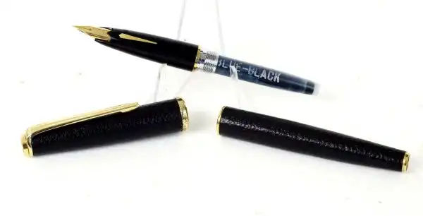 Vintage platinum sheep skin leather fountain pen -  18K 750  solid gold F nib - Image 4