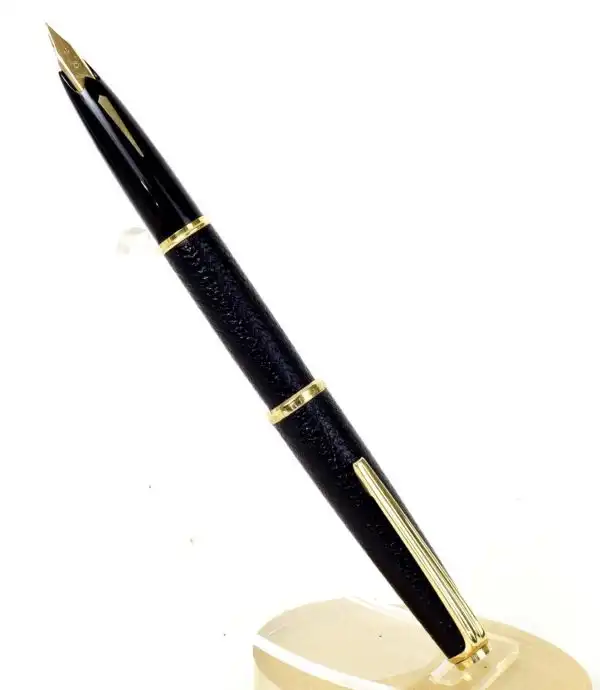 Vintage platinum sheep skin leather fountain pen -  18K 750  solid gold F nib - Image 2