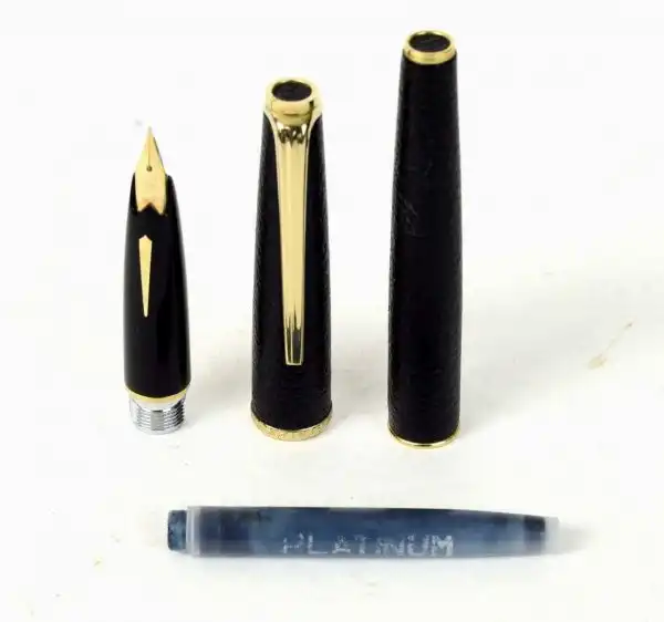 Vintage platinum sheep skin leather fountain pen -  18K 750  solid gold F nib - Image 7