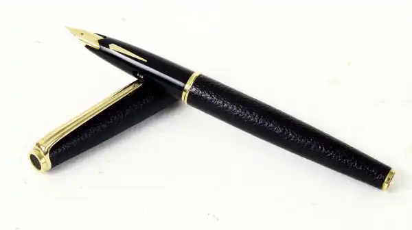 Vintage platinum sheep skin leather fountain pen -  18K 750  solid gold F nib - Image 3