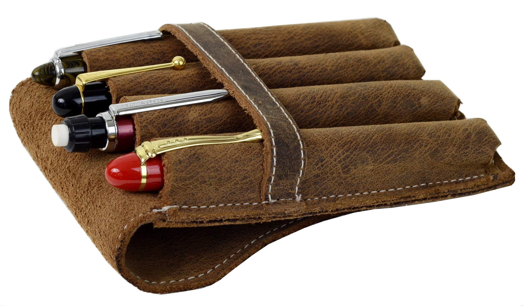 Vintage Leather Fountain Pen Pouch Case Pen Bag Pack for Gift Pen Bags Brown 