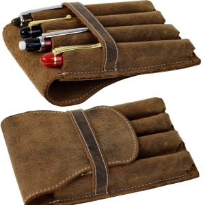 vintage rustic leather pen pouch