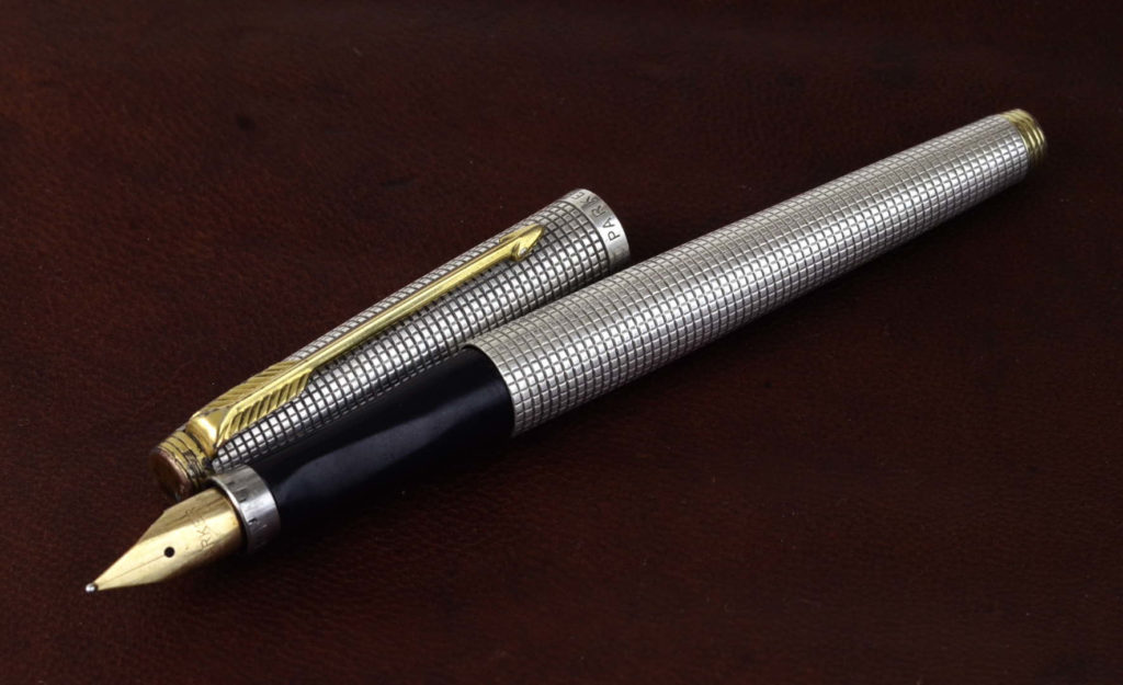 Vintage parker 75 925 silver barrel fountain pen with 14K solid gold M nib