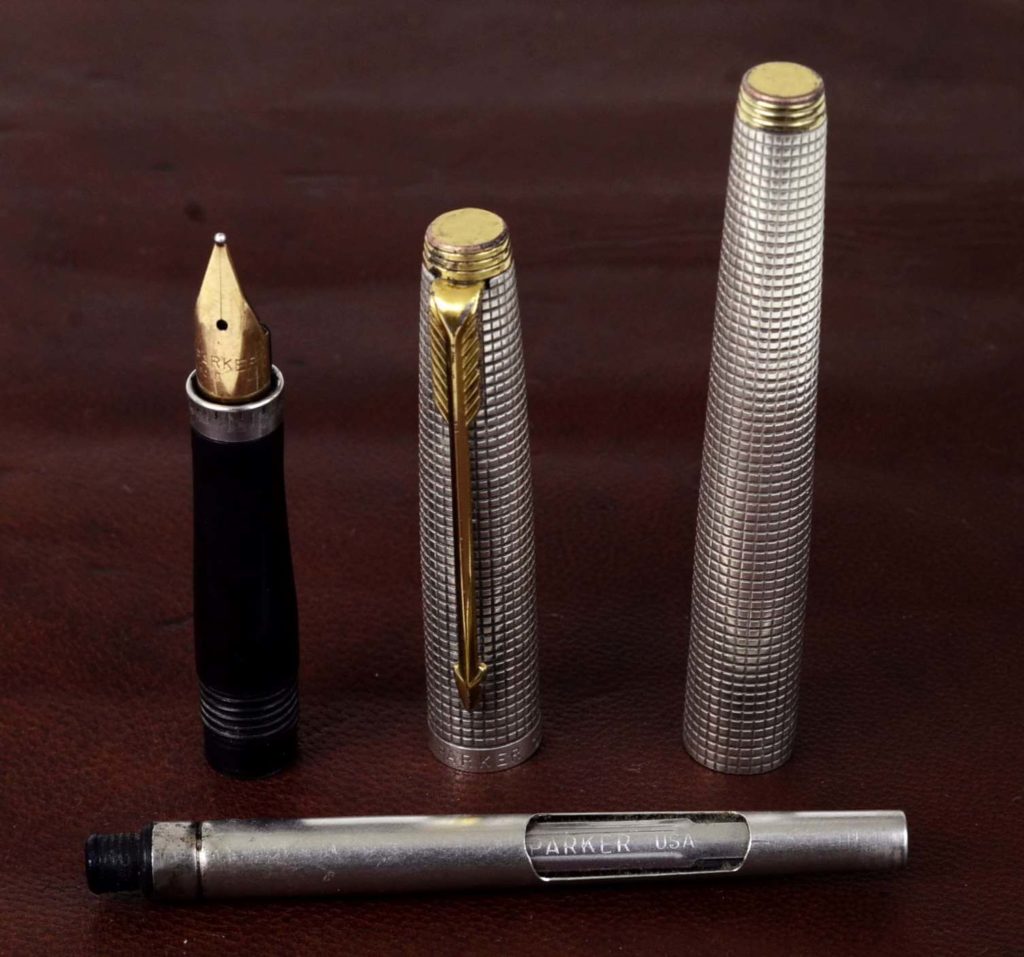 Vintage parker 75 925 silver barrel fountain pen with 14K solid gold M nib