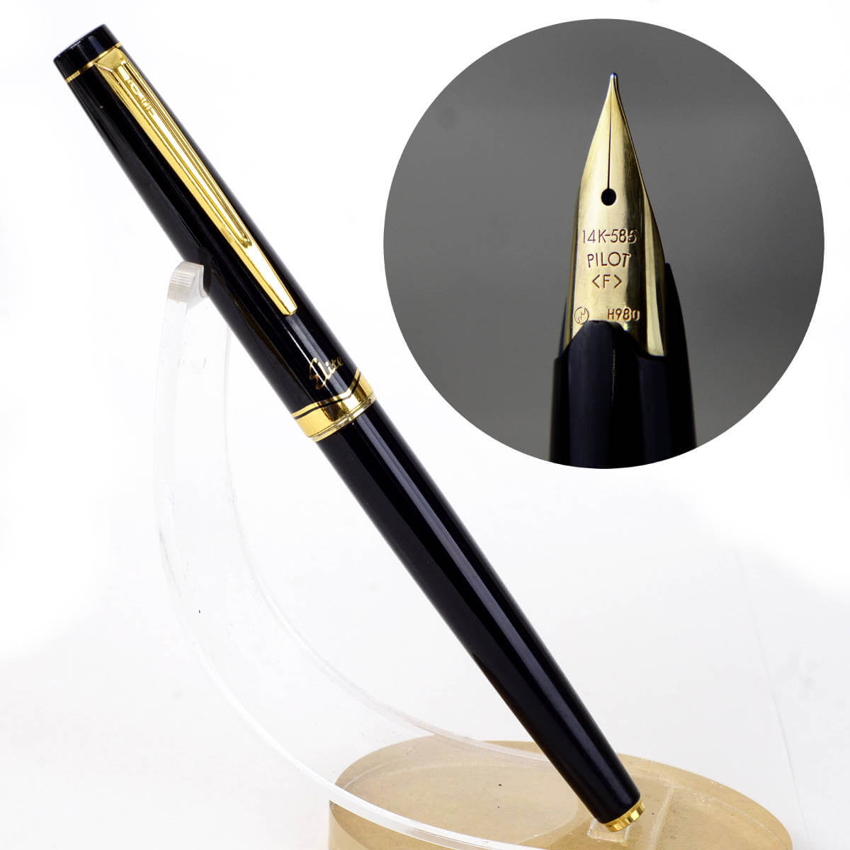 EXTRA FINE Nib Pilot Elite Black & Gold Fountain Pen Mint NOS 