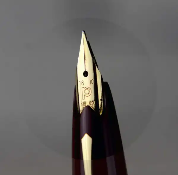 Vintage platinum sheep skin leather fountain pen -  18K 750  solid gold F nib - Image 7