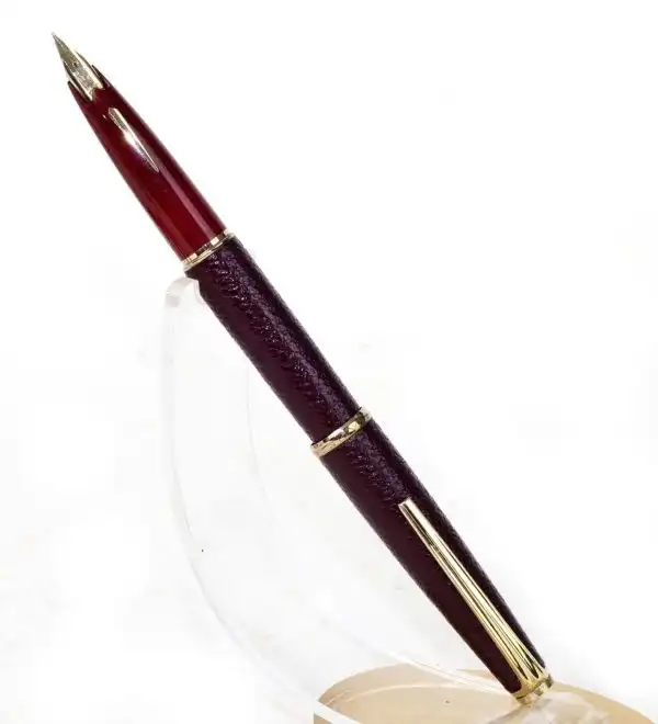 Vintage platinum sheep skin leather fountain pen -  18K 750  solid gold F nib - Image 2