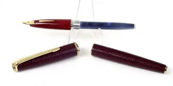 Vintage platinum sheep skin leather fountain pen -  18K 750  solid gold F nib - Image 6