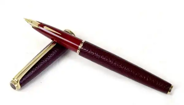 Vintage platinum sheep skin leather fountain pen -  18K 750  solid gold F nib - Image 4