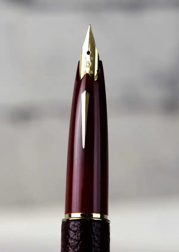 Vintage platinum sheep skin leather fountain pen -  18K 750  solid gold F nib - Image 3