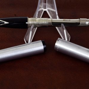 vintage-sheaffer-imperial-444-brushed-barrel-fountain-pen-inlaid-steel-Fine-nib-USA
