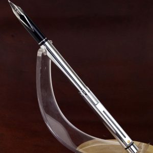 vintage-sheaffer-targa-1000s-mirror-chrome-barrel-inlaid-steel-fine-nib-USA