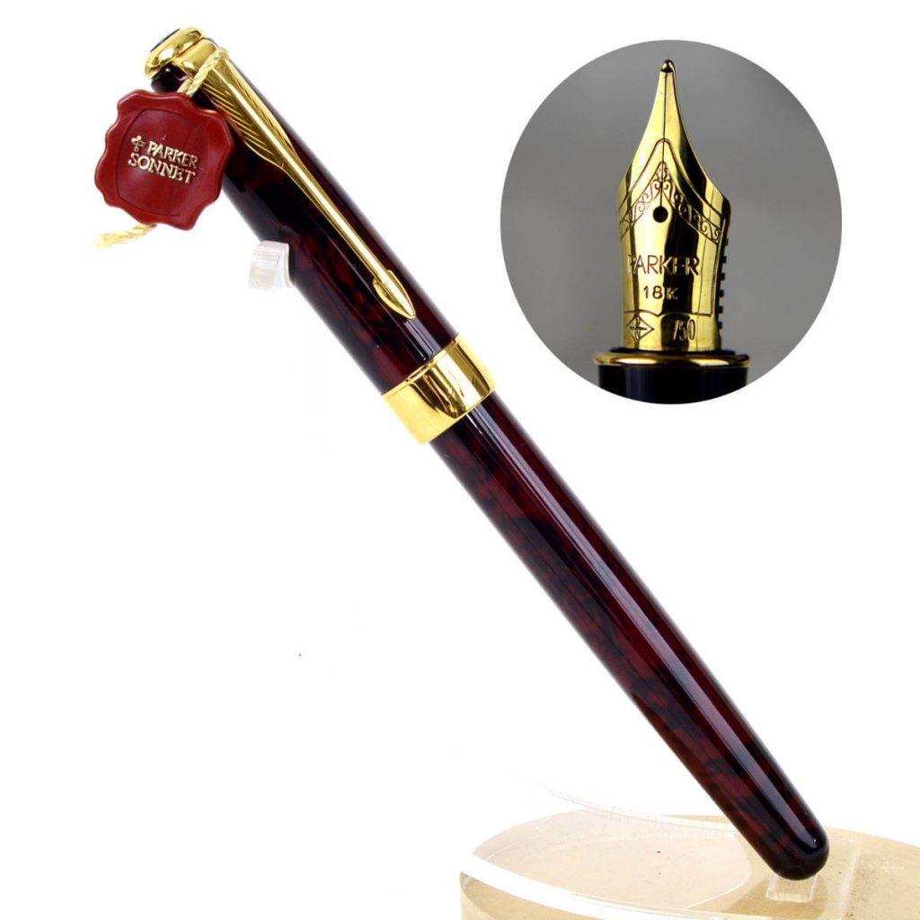 Buy online Parker red marbled fountain pen 18K gold M nib