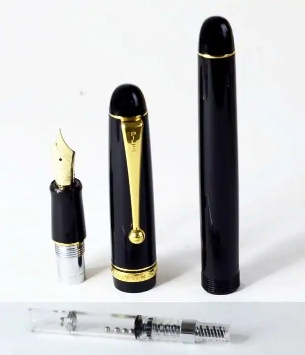 Pilot Custom 74 black barrel fountain pen -  14K 585 solid gold F nib  - Preowned - Image 10