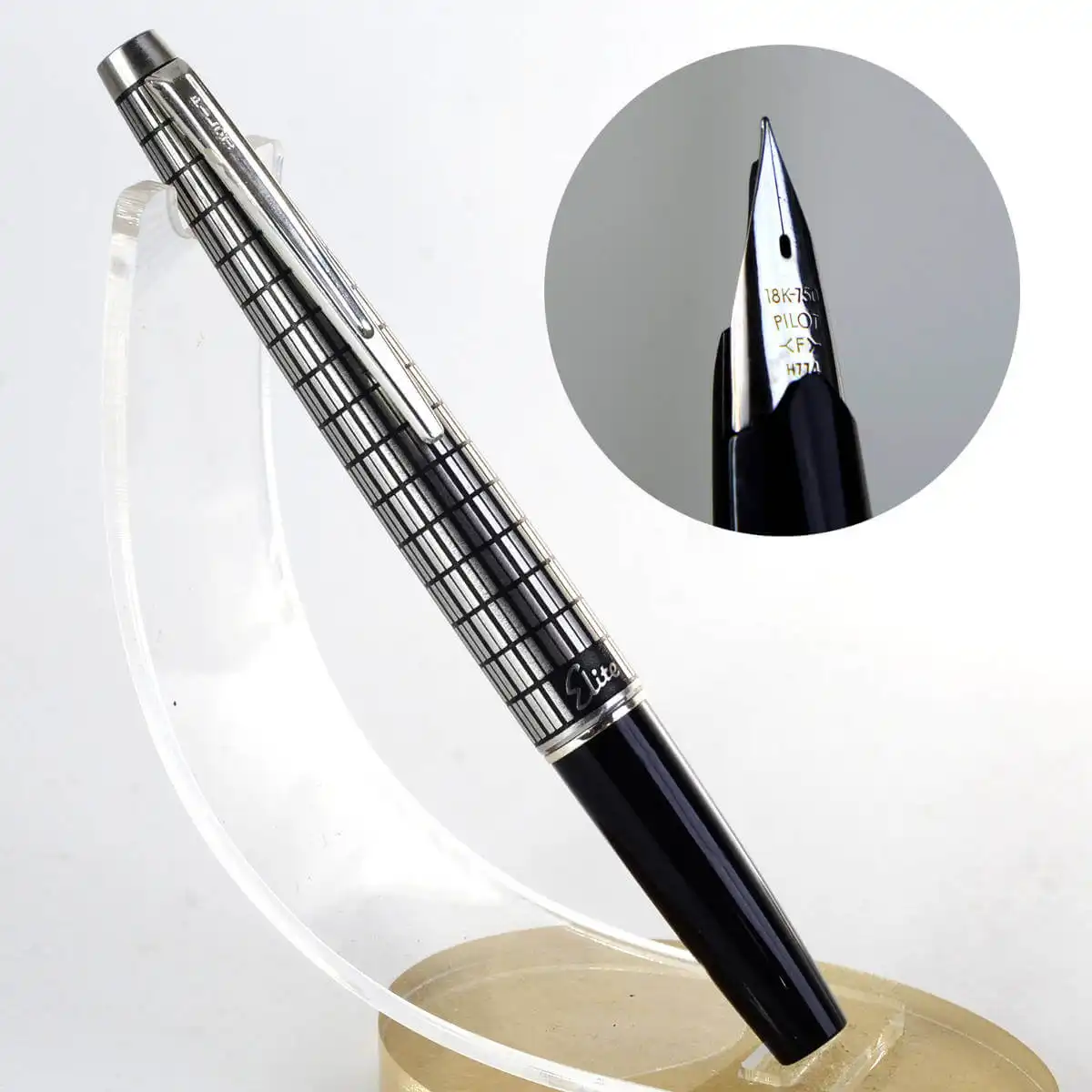 Buy Pilot elite crosshatch fountain pen with 18K White gold F nib