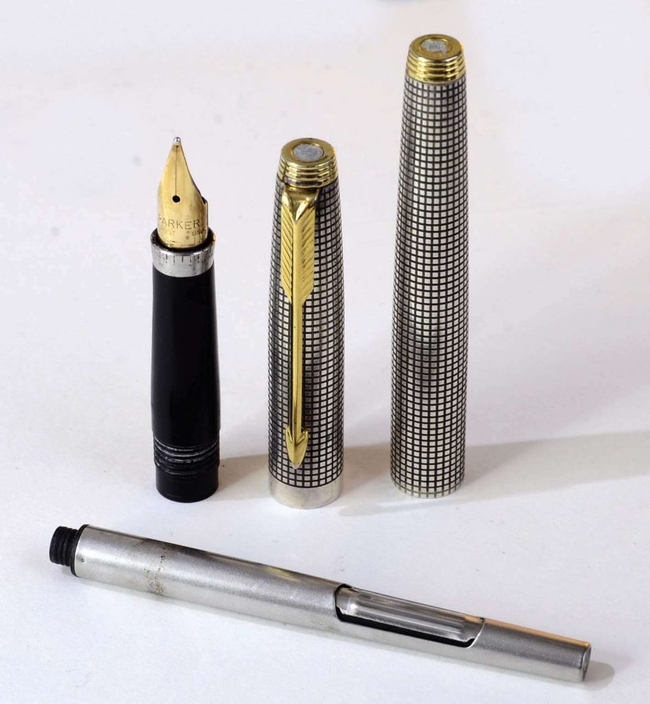 Vintage parker 75 sterling silver fountain pen with 14K gold broad nib