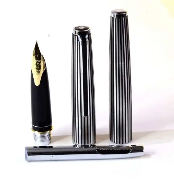 Vintage Pilot Custom silver striped fountain pen - 14K 585 solid gold M nib - Image 4