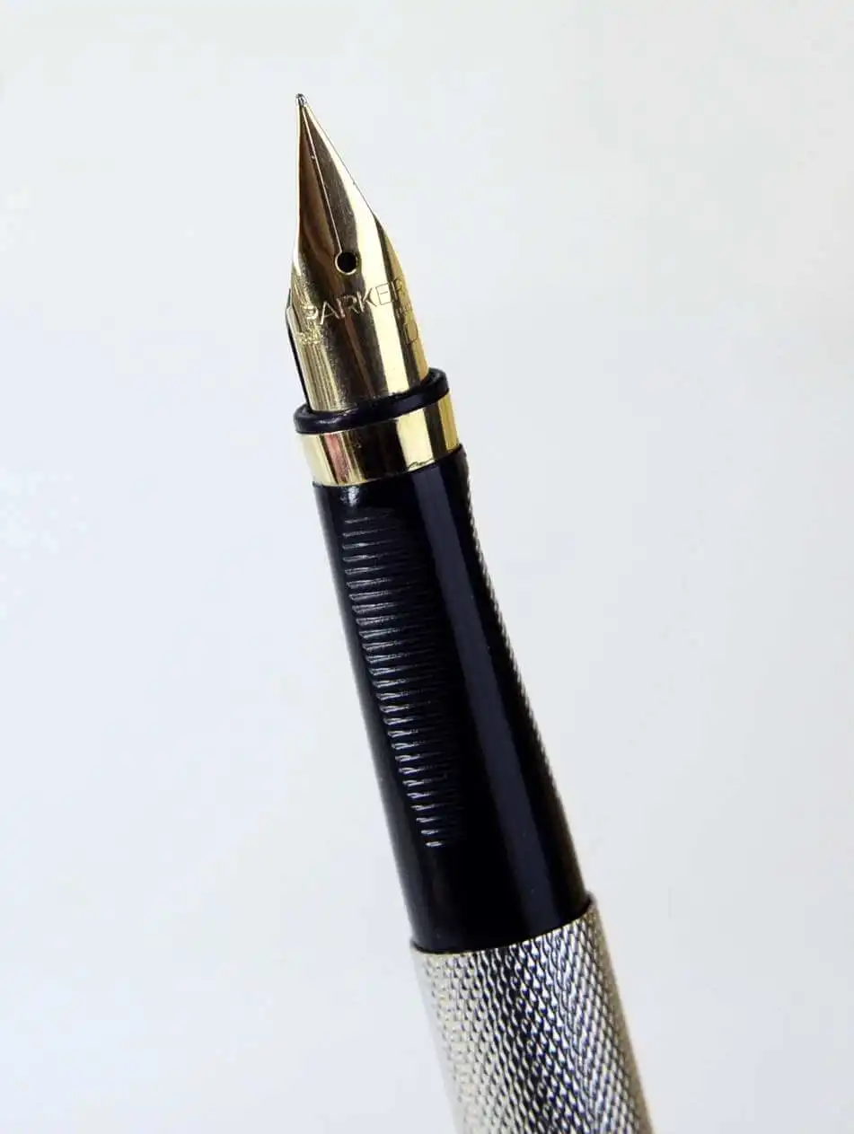 Vintage parker 75 silver plated barleycorn fountain pen 14Karat Gold XF nib - Mint - Image 7