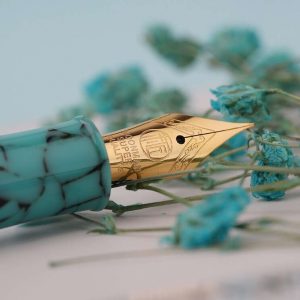 moonman-Teal-green-mosaic-acrylic-barrel-fountain-pen-gold-plated-Fine-nib