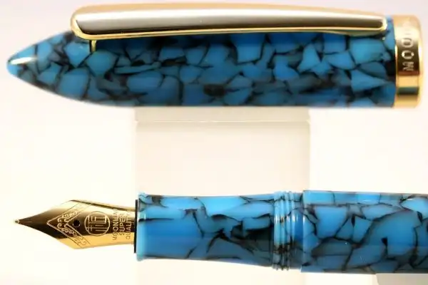 Moonman S1 blue acrylic mosaic barrel fountain pen with gold plated F nib - Brand new - Image 6