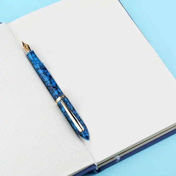 Moonman S1 blue acrylic mosaic barrel fountain pen with gold plated F nib - Brand new - Image 5