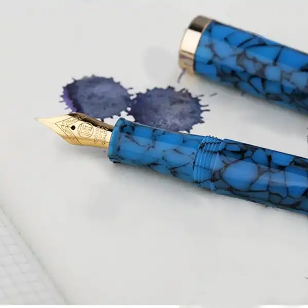 Moonman S1 blue acrylic mosaic barrel fountain pen with gold plated F nib - Brand new - Image 4