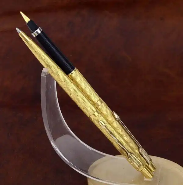 Parker classic perle golden slim fountain pen and ballpoint  with gold plated B nib - Image 2