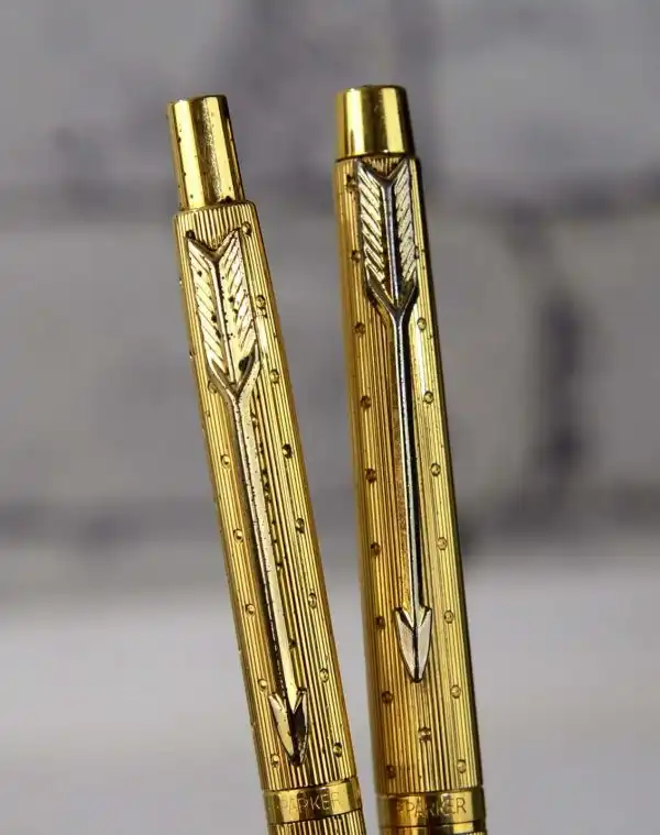 Parker classic perle golden slim fountain pen and ballpoint  with gold plated B nib - Image 6