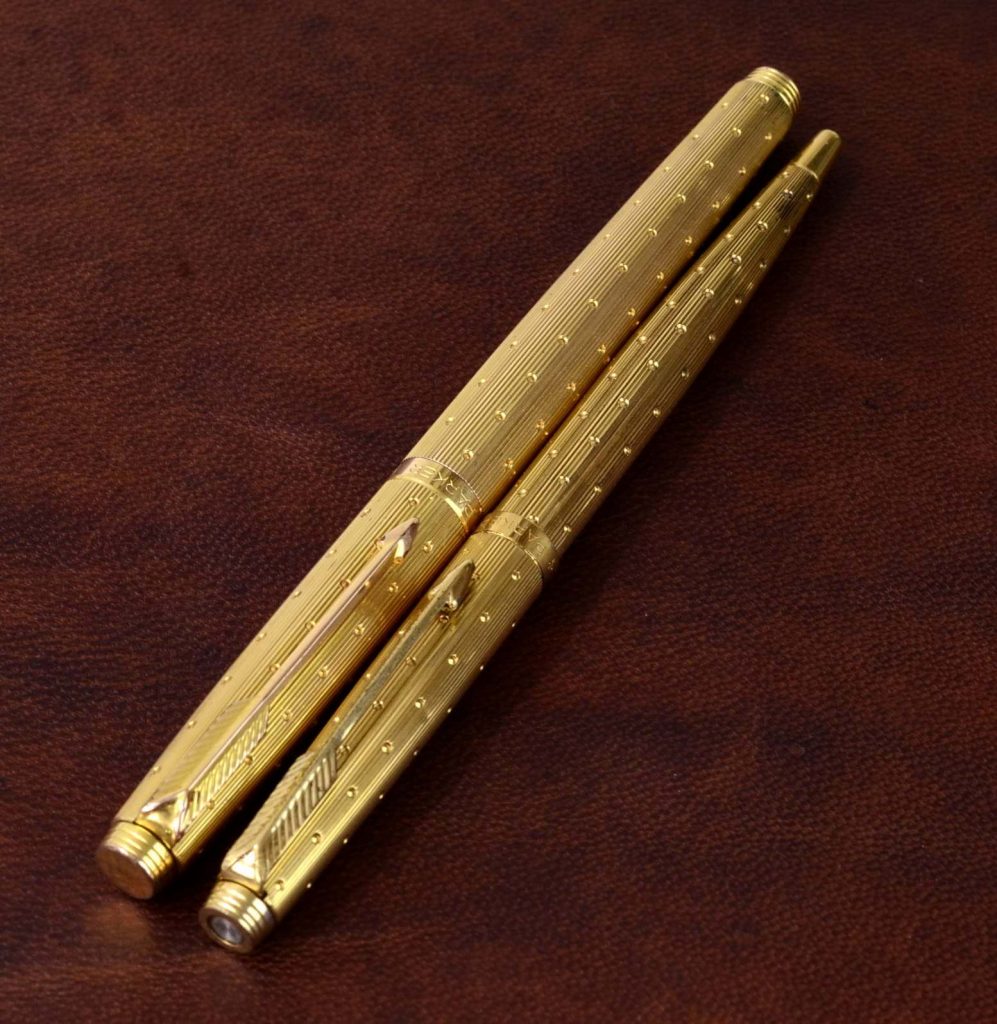 Buy parker 75 perle gold filled barrel fountain pen set with 14K gold M nib