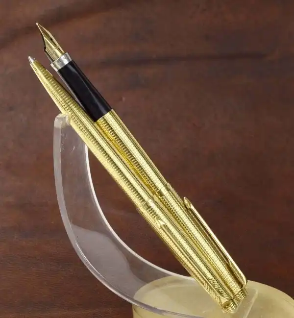 Parker 75 gold filled fountain pen and ballpoint set with 14K gold M nib - Image 2