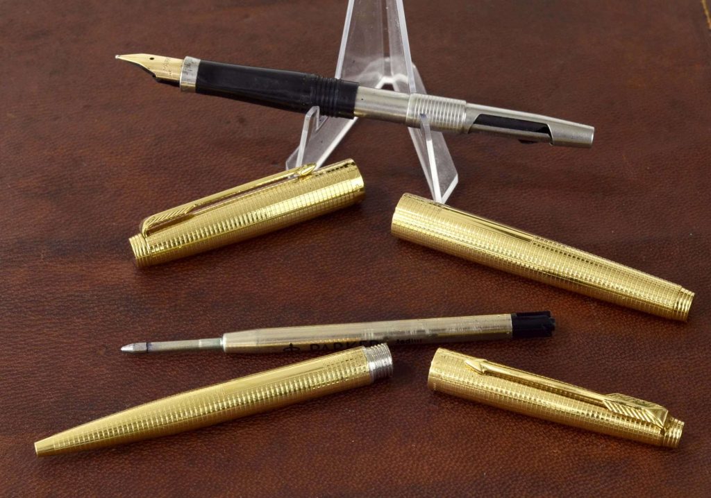 Buy parker 75 14K gold filled barleycorn fountain pen set 14K gold M nib