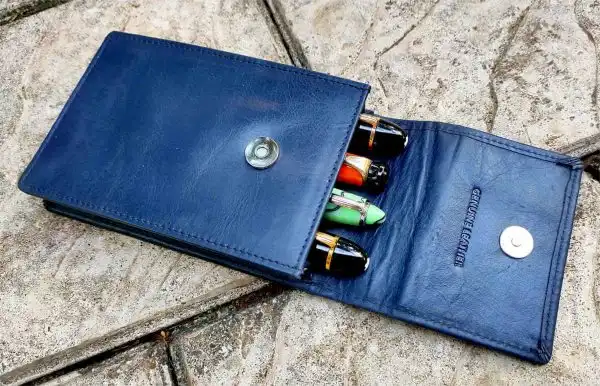 Pure leather pen pouch  for 4 super jumbo pens  - Navy - Image 2