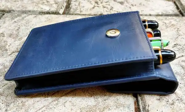 Pure leather pen pouch  for 4 super jumbo pens  - Navy - Image 9