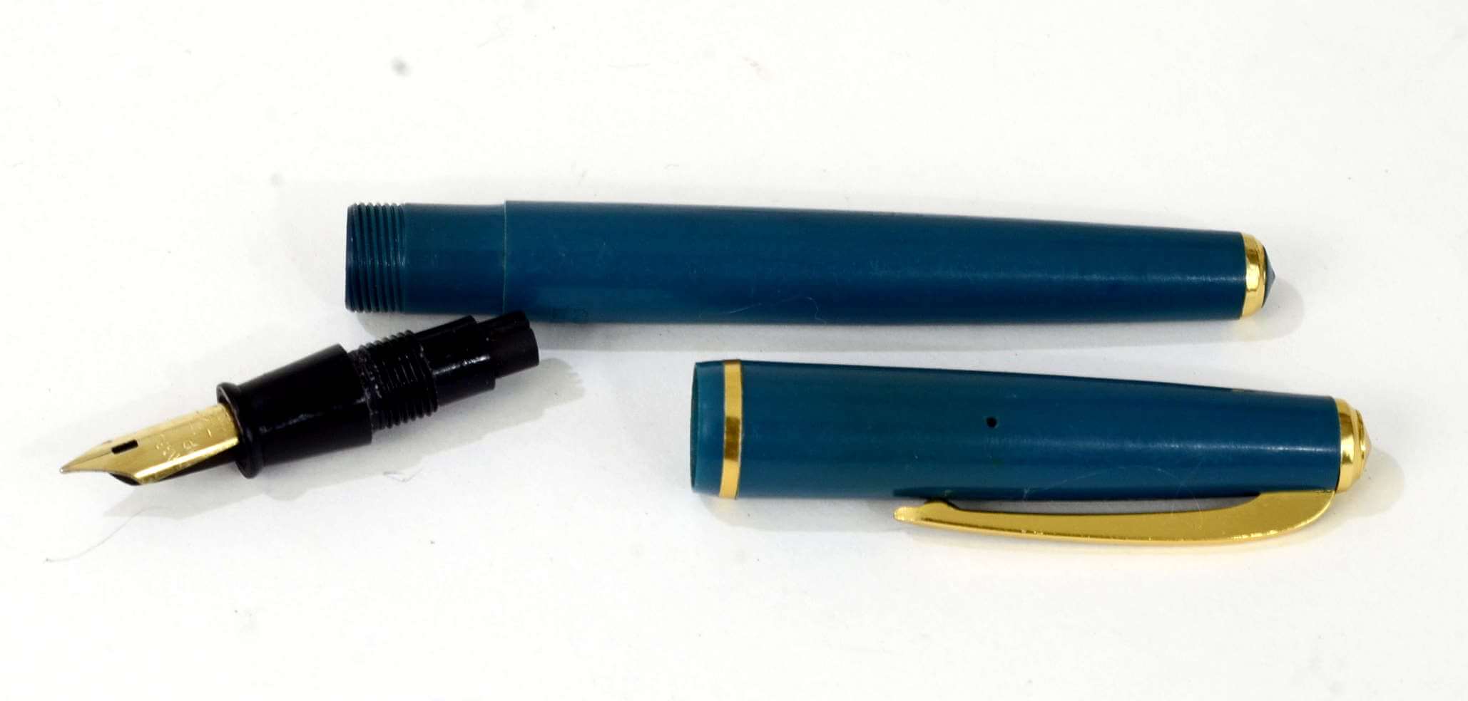 Pilot Vintage Eyedropper pilot 2 pocket teal fountain pen - gold plated F nib - Image 4