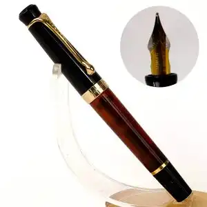 Kanwrite Heritage amber black piston filler fountain pen  – Full Flex Broad nib